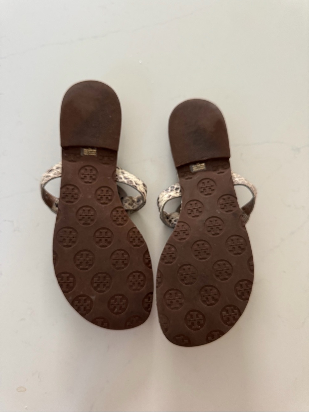 Tory Burch Snake-Print Miller Thong Sandals in Taupe - Picture 2 of 2